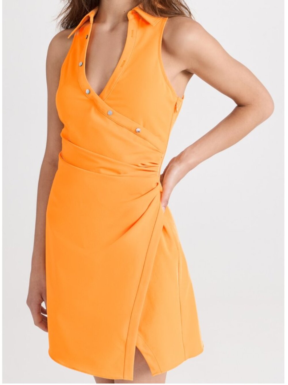 Cinq a Sept NWT Orange Margie Sleeveless Surplice Notched Hem Mini Shirtdress
